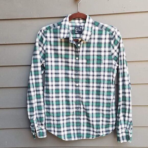 American Eagle Outfitters Green/Gray/Black Plaid Button Down Shirt Size Med - Picture 4 of 6